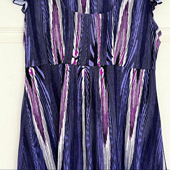 🌸3/$25 ELLE Purple & White Stripe Fit & Flare Dress with Ruching Details - Picture 6 of 11
